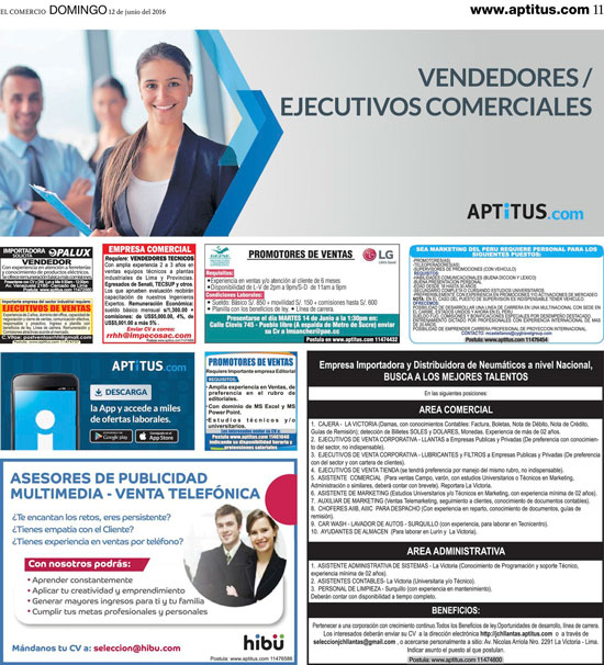 Pagina donde se publico aviso para HIBU PERU a medida 4x3 Empleos El Comercio
