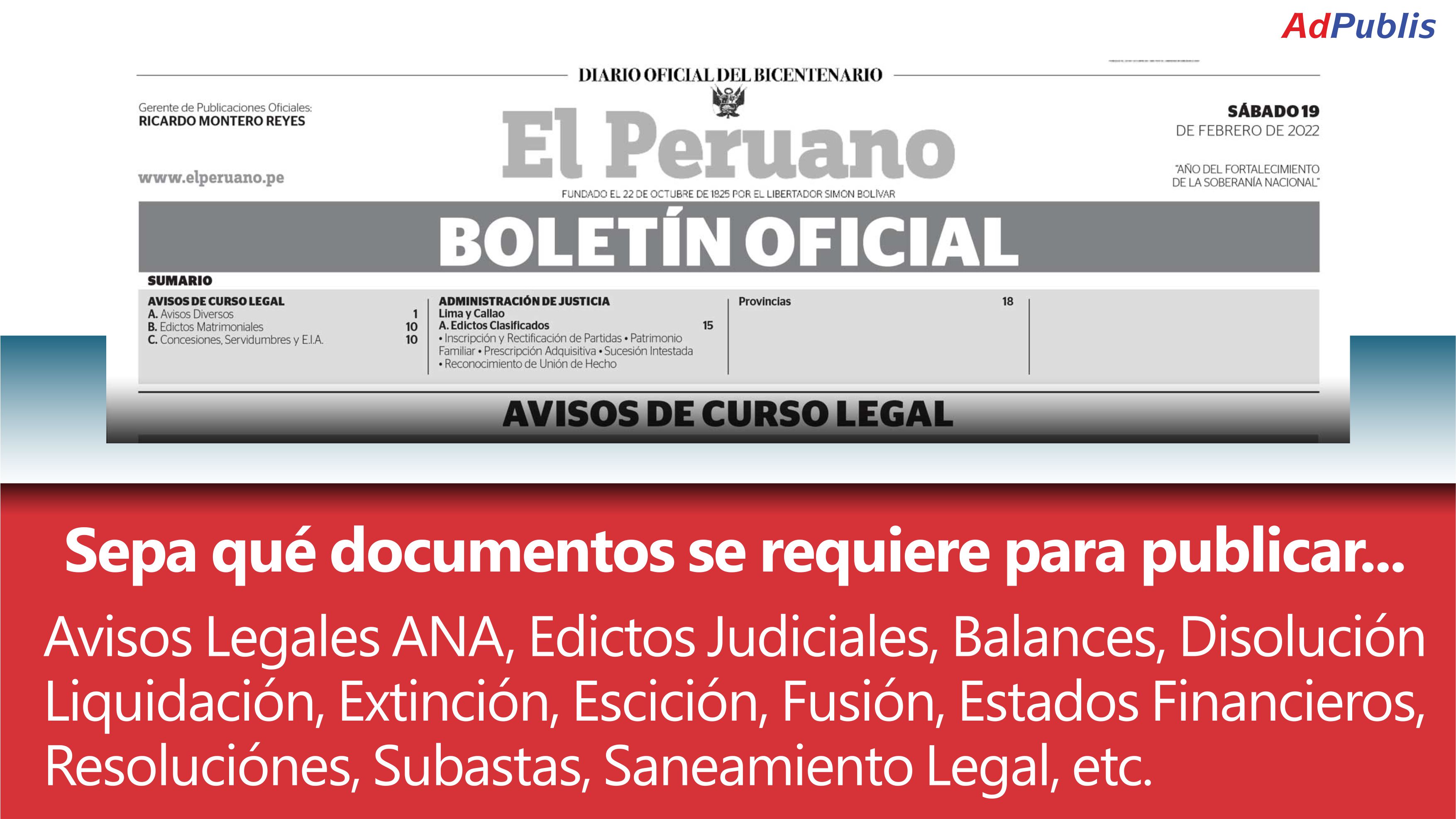 REQUISITOS Publicar avisos Legales facil en el Boletin del diario oficial El Peruano sin STRESS Edictos + diarios de mayor circulacion Legal Disolucion Balances REQUISITOS Publicar avisos Legales facil en el Boletin del diario oficial El Peruano Sin STRESS