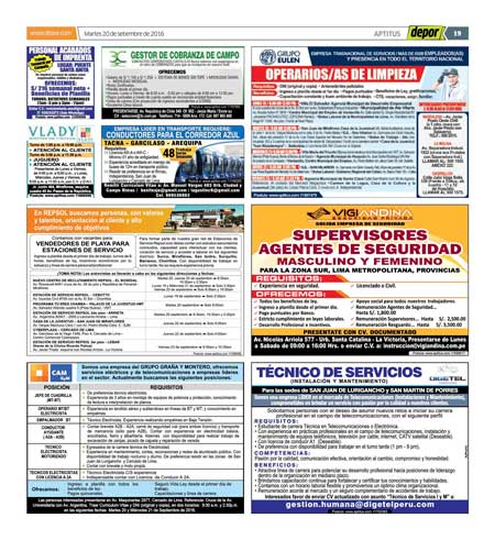 Pagina de Aviso para Digetel medida 4x3 en combo Aptitus Trome y Depor con el codigo en el aviso impreso la gente entra a la web y busca el puesto de su interes