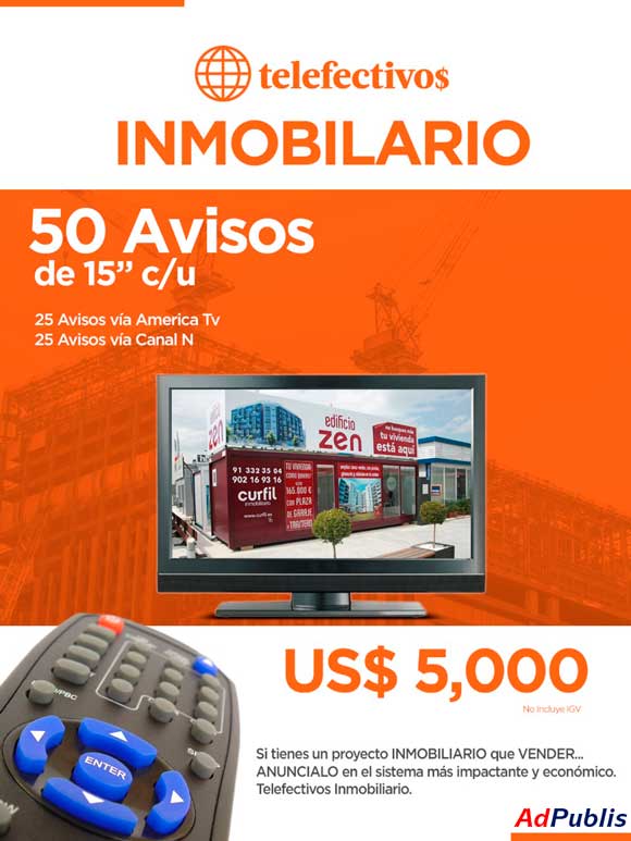 Telefectivos Inmobiliaria.50 avisos repartidos en America TV + Canal N con AdPublis Telefectivos Inmobiliaria.50 avisos repartidos en America TV + Canal N con AdPublis