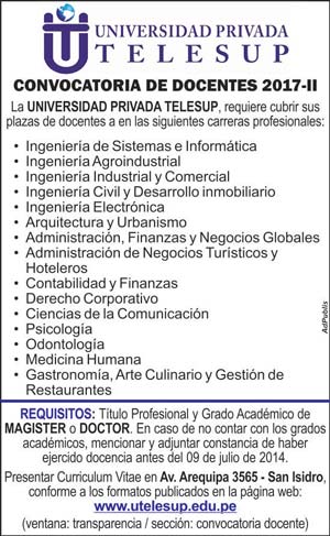 Aviso para Telesup medida 6x2 en Aptitus El Comercio con el codigo en el aviso impreso la gente entra a la web y busca el puesto de su interes