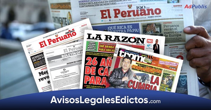 Avisos Legales en el Boletin Oficial de El Peruano Legal Disolucion Balances